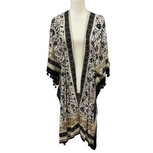 Vince Camuto NWT One/Size Boho Floral Print Coverup Kimono Tassels